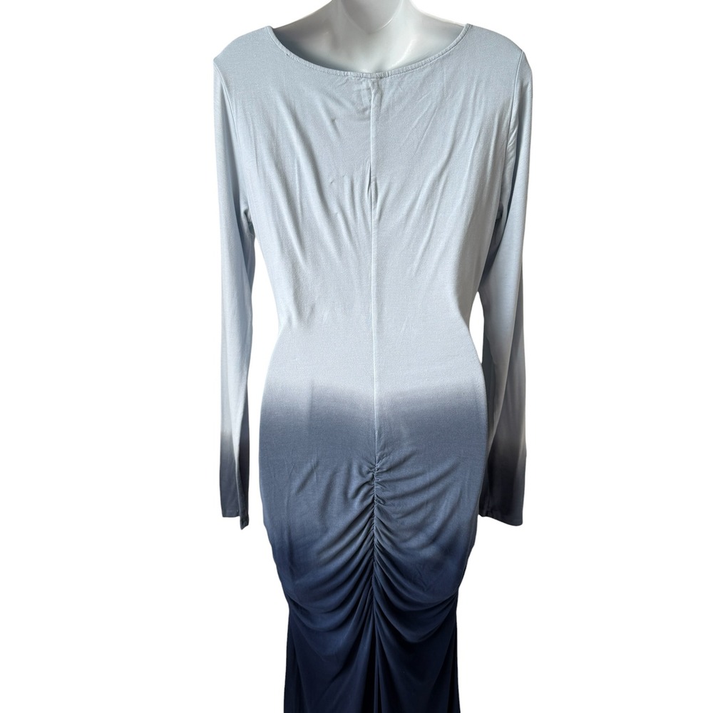 Venus Ruched Maxi Dress Women Sz M Blue Ombre Crochet Long Coastal Mermaidcore - Picture 16 of 16